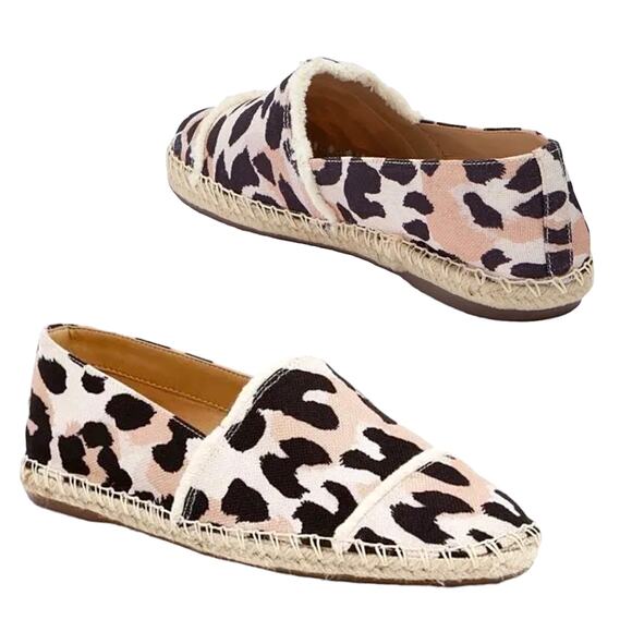 Schutz Ohanna Leopard Print Canvas Espadrilles Slip On Neutal Size 10 - Picture 2 of 13